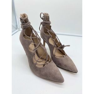 Vince Camuto Womens Barsha Suede‎ Lace Up Zip Heels Gray/Brown Size 6.5